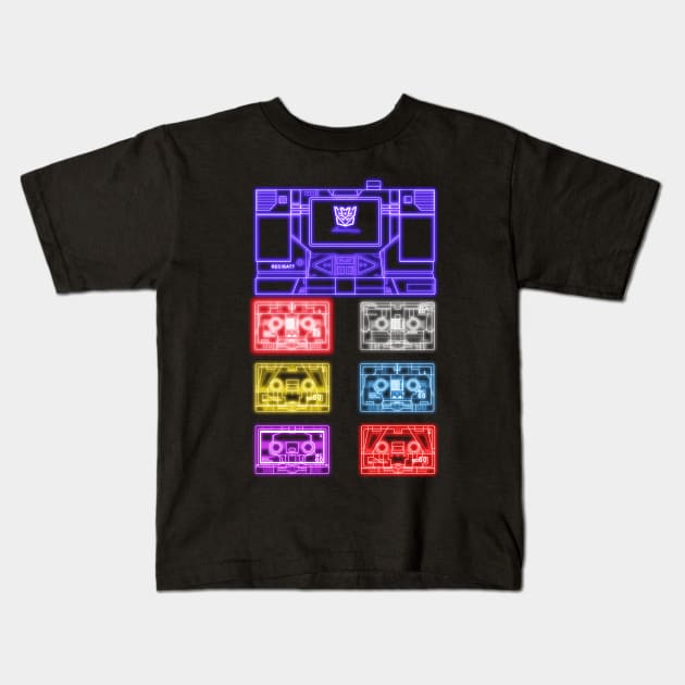Masterpiece Soundwave and Cassettes Multicolour tron effect Kids T-Shirt by Draconis130